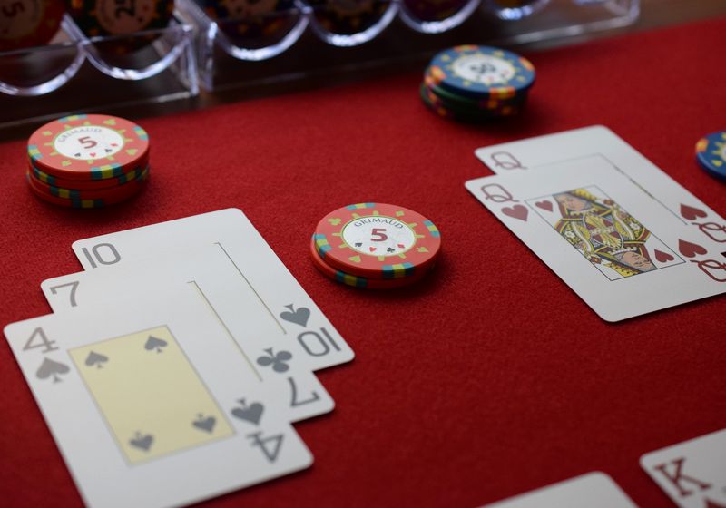 Blackjack cards and chips close-up